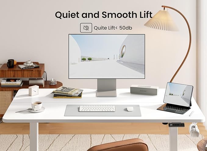 BANTI 55 × 28 Inches Standing Desk Ergonomic Electric Height Adjustable Sit and Stand Up Computer Desk with a Deeper Desktop White Frame/Whitetop