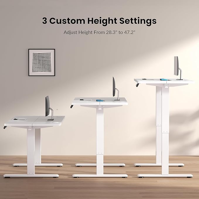 Standing Desk Frame Electric Stand Up Desk Legs Frame 3 Memory Height Settings Height Adjustable Table Legs for Max 63″ x 39.4″ Desktop for Home Office White Frame Only