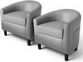 GarveeHome Accent Chairs Set of 2 Faux Leather Chairs Barrel Club Chairs Comfy Living Room Chairs with Sturdy Legs for Bedroom Reading Room Waiting Room(Gray)