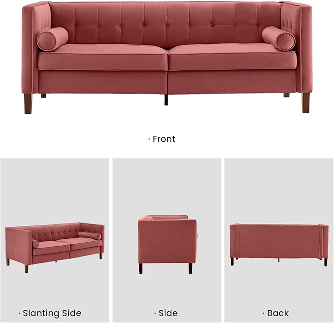 Kingfun Livingroom Furniture Sets Loveseat &amp 3 Seater Velvet Loveseat Couch Mid-Century Sofa Bolster Pillows Button Tufted Love Seats Toolless Assembly Pink