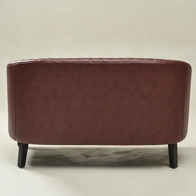 KINWELL 50 Faux Leather Upholstered Loveseat Sofa with 2 Swivel Barrel Accent Chairs Minimalist Comfy 2-Seater Couch and Armchair for Small Spaces Apartment Red