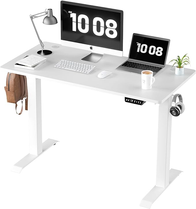 Shintenchi Standing Desk 48x24 Inch Height Adjustable Electric Sit Stand up Desk Ergonomic Rising Computer Table Modern Lift Gaming Desk Workstation for Home Office White