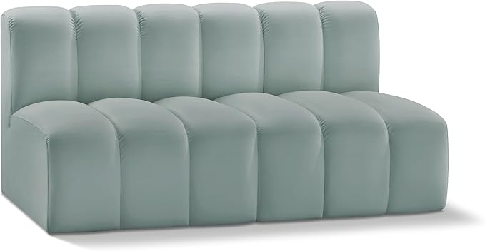 Meridian Furniture 101Mint-S2A Arc Collection Modern | Contemporary Modular Sofa with Soft Mint Green Vegan Leather Deep Channel Tufting Modular 60 W x 31 D x 30 H Mint