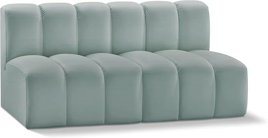 Meridian Furniture 101Mint-S2A Arc Collection Modern | Contemporary Modular Sofa with Soft Mint Green Vegan Leather Deep Channel Tufting Modular 60 W x 31 D x 30 H Mint