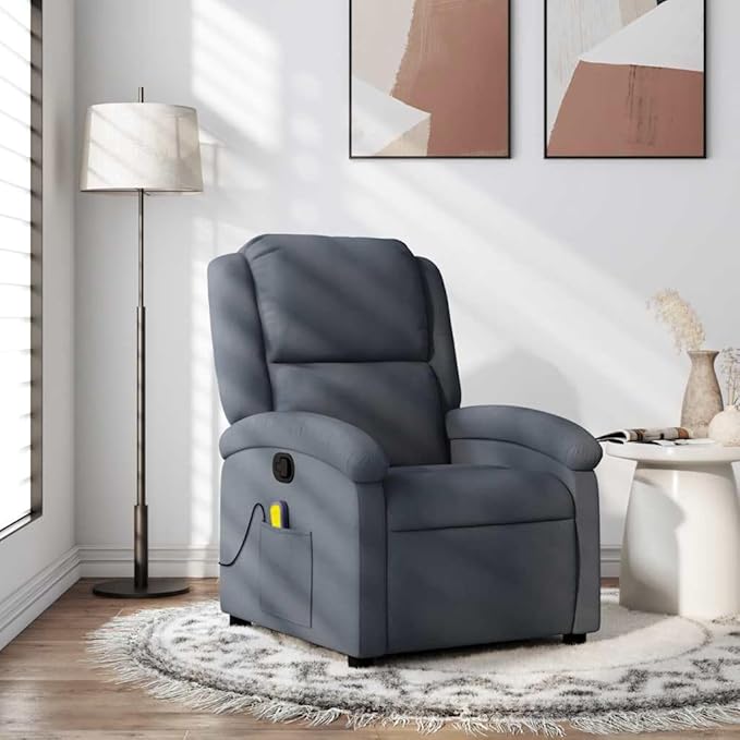 vidaXL Dark Gray Velvet Manual Massage Recliner-Comfortable Seating with Side Pocket Sturdy Frame and 6-Point Vibration Massage for Living Room/Lounge