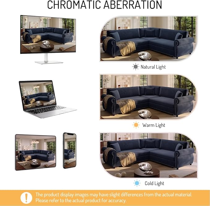 88'' Sleeper Sofa Bed Queen L Shaped Sectional Sofa with Pull Out Couch Bed Chenille 5 Seater Couch with Nailhead Trim &amp Rolled Arm Sectional Couches for Living Room Furniture Set Blue