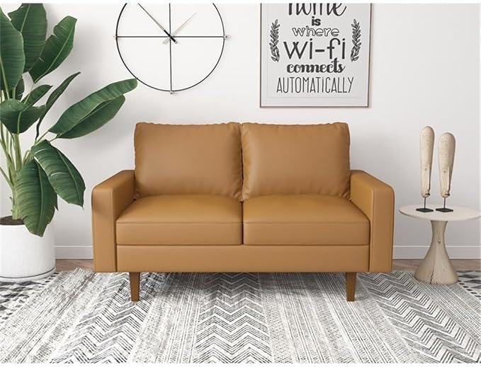 Aneley Faux Leather Living Room Loveseat in Brown
