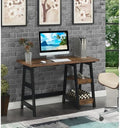 Farmhouse Style Rising Desk Home Office | 2 Open Side Shelves for Extra Storage Wide Top Surface Laddered Legs Reversible | Student Laptop Accessories Solid Wood Manufactured | Dark Brown/Black