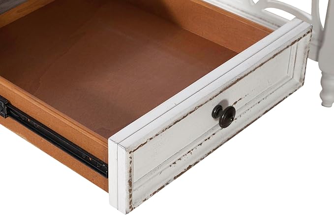 Liberty Furniture Magnolia Manor 4 Piece Opt L Shaped Writing Desk Set Keyboard Tray European Traditional Home Office - Antique White &amp Weathered Bark Oak Wood