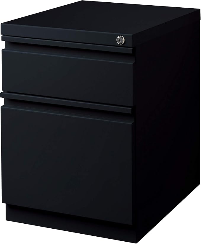 20 Inch Deep Metal Mobile Pedestal File 2 Drawer Box-File with Full Width Pull for Home and Office Holds Letter Width Hanging Folders Black
