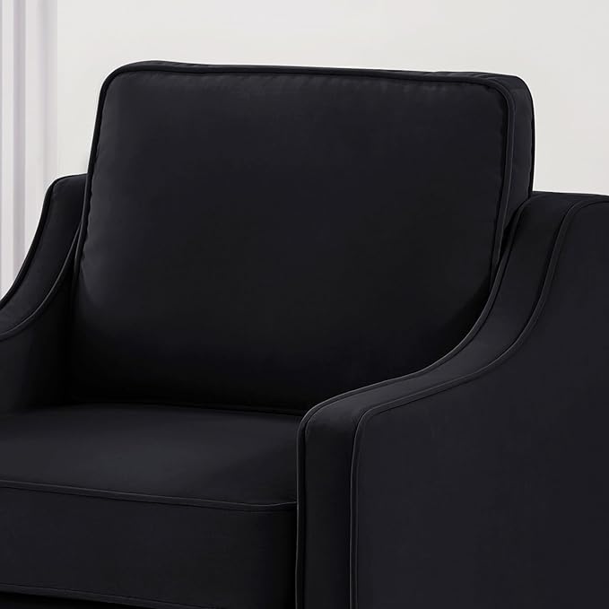 Velvet Upholstered Sofa with Wooden Legs3 Seater Couch with Removable Cushions for LivingroomApartmentOfficeBlack
