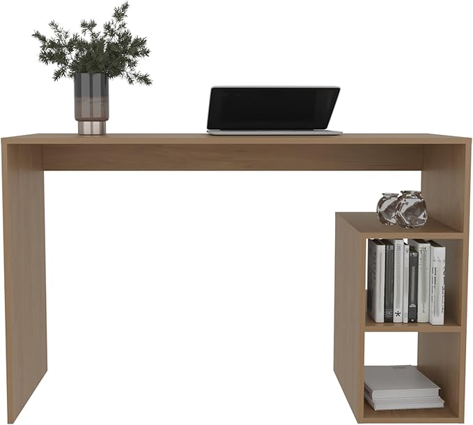 Tuhome Solid Wide Writing Desk with 3 Side Open Storage Shelves Top Workspace Freestanding Computer Desk for Home Office Bedroom or Living Room