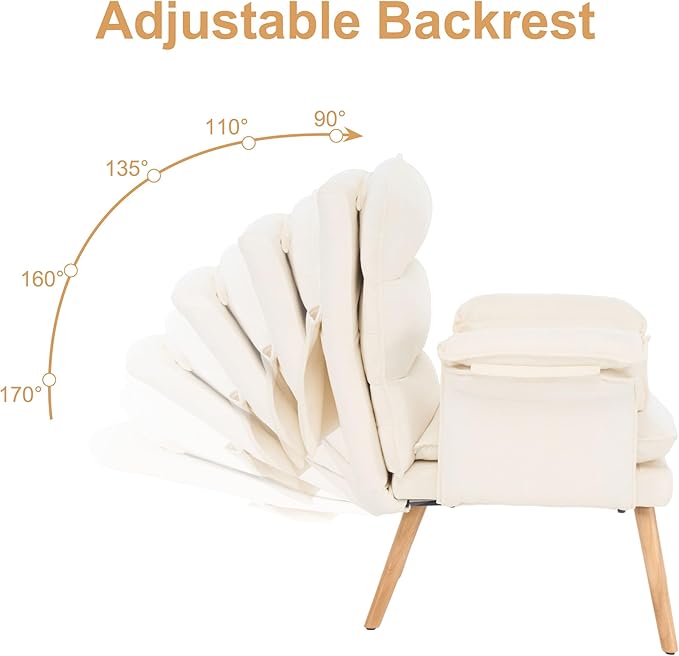 Accent Chair with Ottoman Comfy Living Room Chair with Adjustable Backrest Upholstered Lounge Chair with Removable Cushion for Living Room BedroomBeige