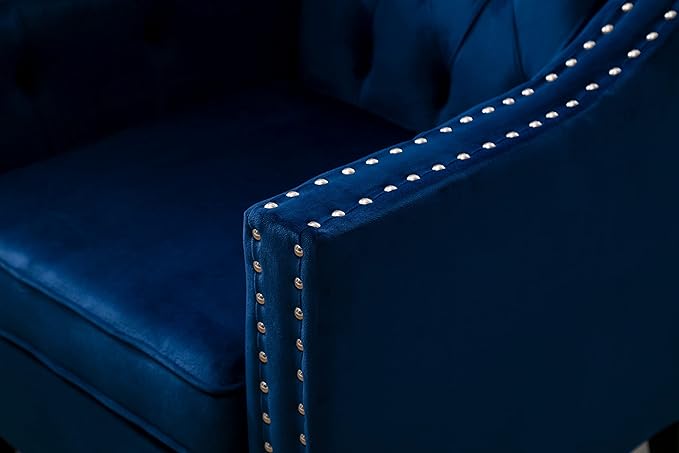 Velvet Accent Chair Modern and Cozy Sofa Chair with Wood Legs Tufted Accent Armchair for Living Room/Bedroom/Office/Guest Room SapphireBlue