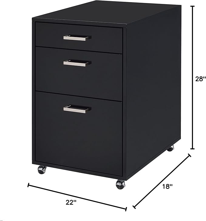 Acme Coleen Rectangular 3-Drawer Mobile File Cabinet in Glossy Black Wood