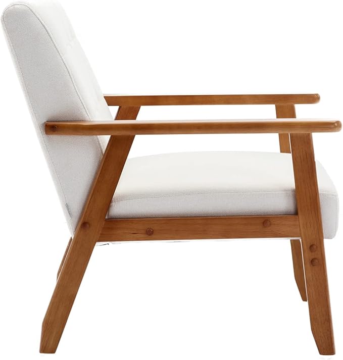 Leisure Chair with Solid Wood Armrest and Feet Mid-Century Modern Accent Chair for Living Room Bedroom Studio Chair