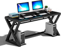 SAMERY Computer Desk &amp Gaming Desk Home Office Desks 55.1 Inch- Modern Simple Writing Study Glass Computer Desk Home Office Desks Space-Saving Multipurpose Workstation with Metal Frame