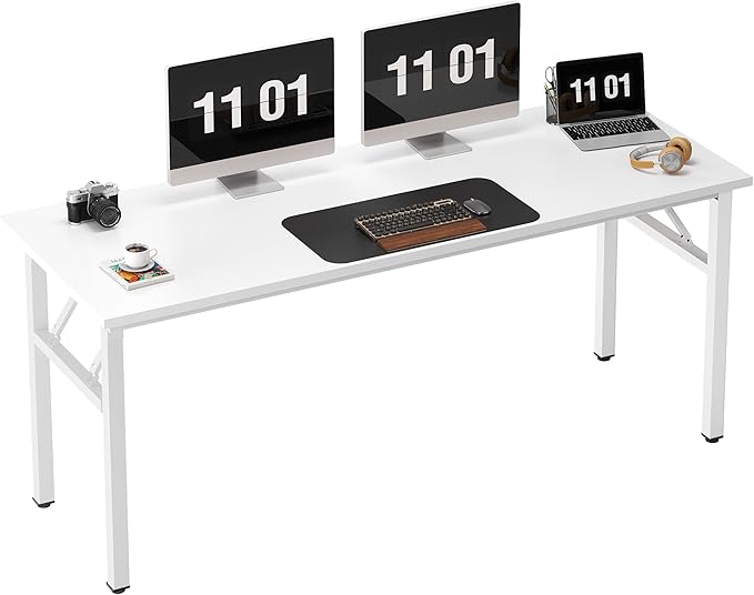 sogesfurniture Modern Foldable Computer Desk 62 inches No Assembly Sturdy Large Laptop Workstation for Home Office Portable Folding Study Table Writing Gaming Desk for Small Spaces White