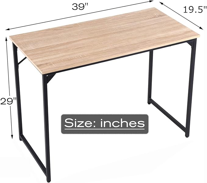 HCB Computer Desk 39inch Home Office Desk Writing Study Table Modern Simple Style PC Desk with Black Metal Frame(Nature)39x20x29inch