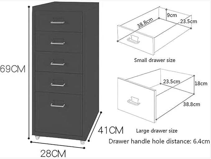 Aimeryup Study 3-tier/5-tier/6-tier/8-tier File Cabinet Metal Clip with Wheel Drawer Storage Desk Cabinet Office(Size:28X41X69CMColor:Red)
