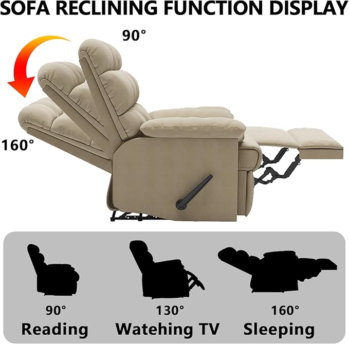 Relaxing Lazy Boy Recliner Chair for AdultsSmall Recliners for Small SpacesManual Recliner Chair for BedroomRelaxing Reclining Chair with Backrest &amp Footrest for Living RoomOverstuffed (Khaki)