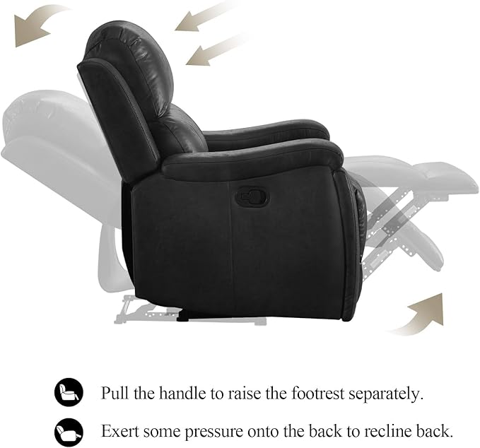 CANMOV Manual Recliner Chair Set of 2 Classic Faux Leather Recliner Chair with Overstuffed Arms and Back Manual Single Sofa with Concealed Cup Holders Black