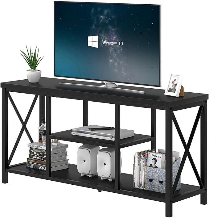 EXCEFUR Modern Entertainment Center for TVs up to 55 Inch Wood TV Stands with Storage Shelves Industrial Media TV Console Table for Bedroom Living Room 47 Inch Black Oak
