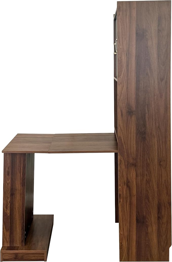 Folding Desk with Storage Space-Saving Foldable Computer Desk with Sliding Glass Doors &amp Pegboard Study Writing Table for Small Spaces Home Office Bedroom Dorm (Walnut)