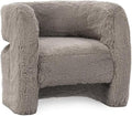 Pemberly Row Plush Faux Fur Polyester Accent Chair Dark Gray Upholstery Barrel Design Foam Cushion 32.5W x 32.5D x 28.5H Pre-Assembled Living Room or Decorative Space Seating