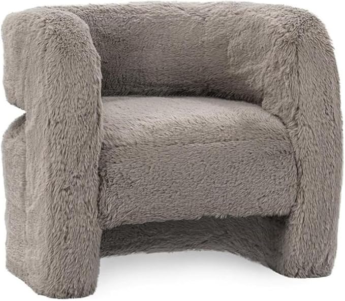Pemberly Row Plush Faux Fur Polyester Accent Chair Dark Gray Upholstery Barrel Design Foam Cushion 32.5W x 32.5D x 28.5H Pre-Assembled Living Room or Decorative Space Seating