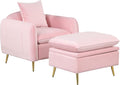 35.2 Modern Accent ChairSingle Sofa Chair with Ottoman Foot Rest and Pillow for Living Room Bedroom Small Spaces Apartment OfficePink