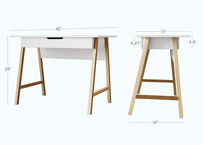 Modern Design Parma Small Desk for Bedroom White Writing Desk 42 Inch with Drawer by Crafts and Comfort