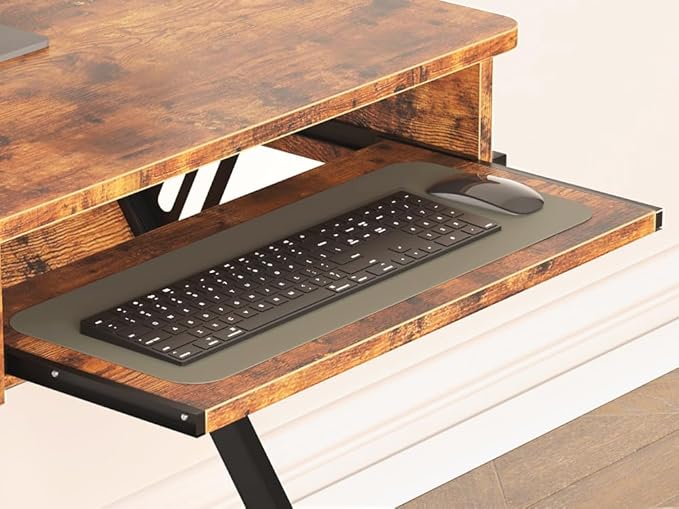 ALISENED 2 Tier Computer Desk with Keyboard Tray 23.6 Home Office Desk Computer Workstation Rolling Study PC Laptop Table for Small SpacesZ-Shaped Small Compact Study Table