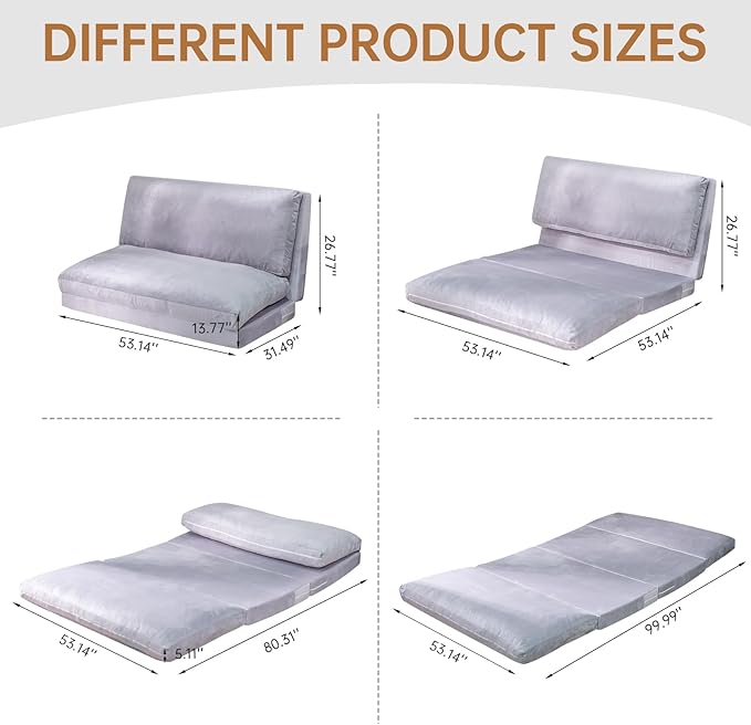 Tantohom Floor Sofa Bean Bag Bed Foam Filling Fold Full Mattress with Washable Soft Faux Fur Cover Couch for Bedroom Living Room (Grey Large)