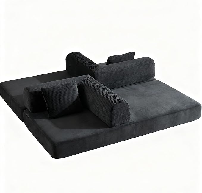Convertible Sleeper Sofa Bed Folding Floor Mattress Couch with Fixed-Shape Frame Futon Boneless Couch Lounge Loveseat with Pull Out Bed No Assembly Required Black
