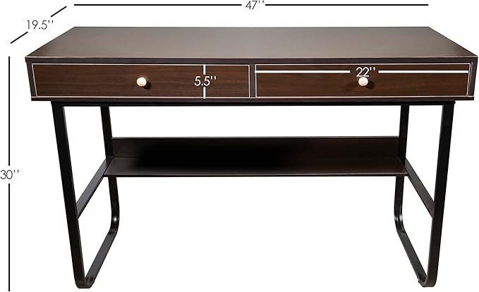 47 Writing Desk with Drawers – Wooden Computer Study Table for Home Office Brown Finish