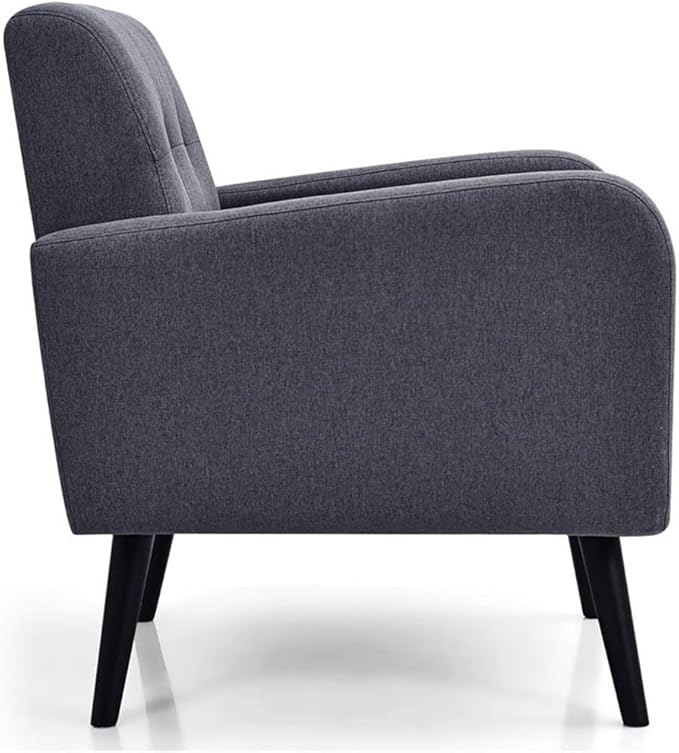 Pemberly Row Contemporary Fabric Accent Chair Gray Linen Upholstery Rubber Wood Legs Tufted Backrest 29.5 L x 29.5 W x 32.5 H Comfortable Living Room or Reception Room Seating