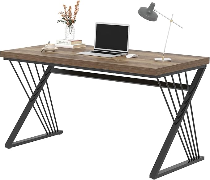 FOLUBAN Computer Desk Modern Home Office Desk Wood and Metal Study Writing Gaming Table for Bedroom Living Room Rustic Oak 53 Inch