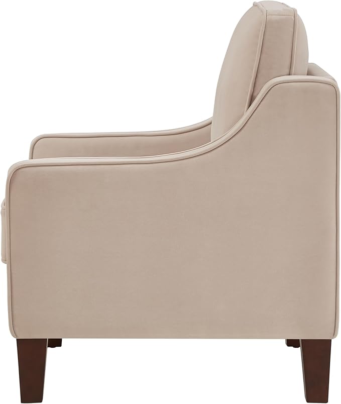 Velvet Upholstered Accent Chair Single Seat Sofa with Wooden Legs Modern Armchairs for Living RoomBedroom and Office Taupe
