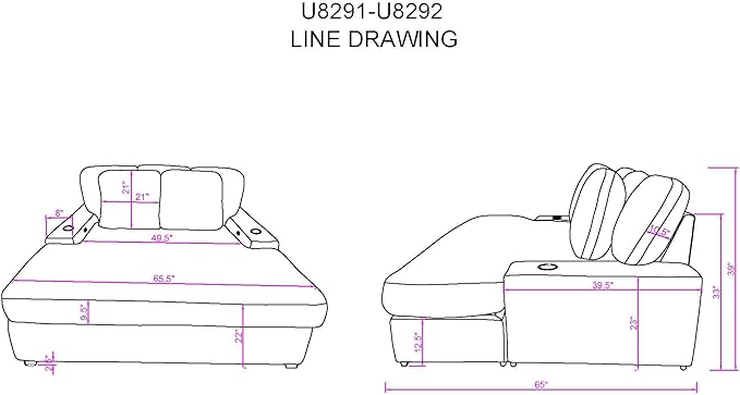 U8292 Gry Lounger Sofa