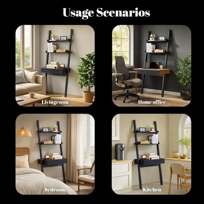 Home Office Desk with Ladder Shelf &amp Drawer Computer Writing Desk with Storage Shelves Modern Small Desk for Bedroom Study