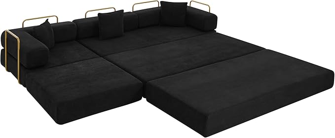 Eafurn L Shaped Convertible Sleeper Sofa Bed King Size Sleeper Sofabed 7-in-1 DIY Combination Corduroy Folding Mattress Couch with Fixed-Shape Frame Boneless Floor Sofa Couch