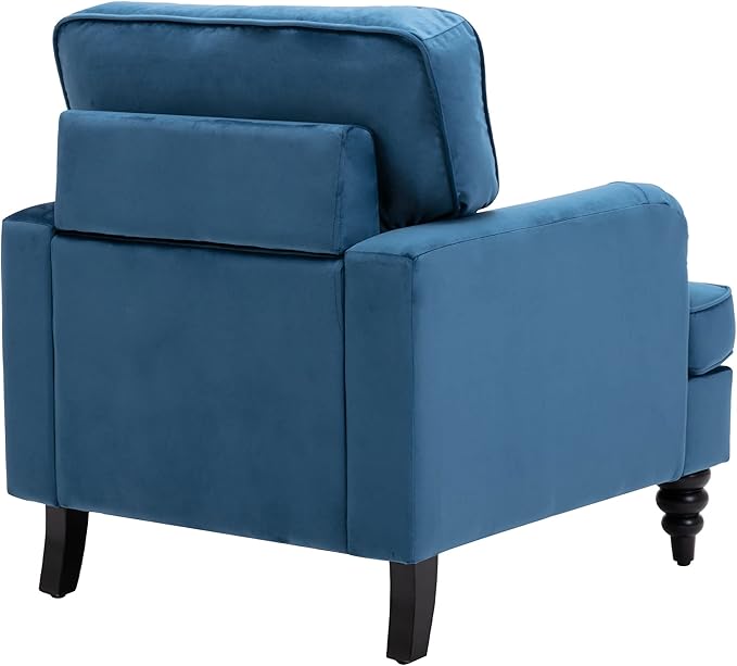 Midcentury Modern Accent Chair Velvet Arm Chairs Comfy Reading Chair Single Sofa Couch for Bedroom/Living Room/Salon Light Blue