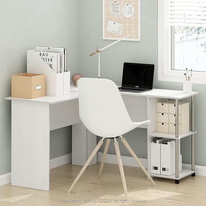Maykoosh L-Shape Computer Desk with Shelves - Modern Home Office Desk