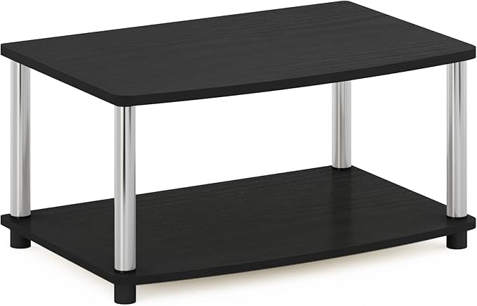 Furinno Turn-N-Tube No Tools 2-Tier Elevated TV Stand Stainless Steel Tubes Americano/Chrome 13191AMSS