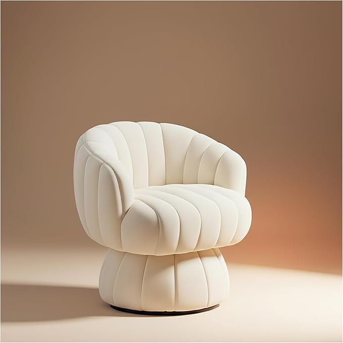 Vanity 360-Degree Swivel Accent Chair - Mid Century Modern Plush Round Makeup Chair Relaxing Comfy Lounge Sofa Arm Chairs Idear for Living Room Bedroom (Beige Velvet Fabric)