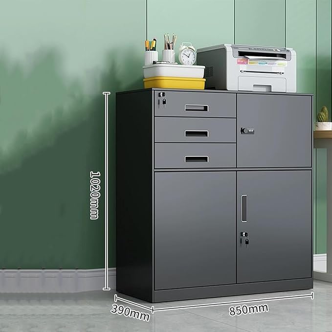 Filing Cabinet with Locking Tin Data File Cabinet Office Multi-Drawer Double Drawer Storage Cabinet Floor Short Cabinet (Color : Black)