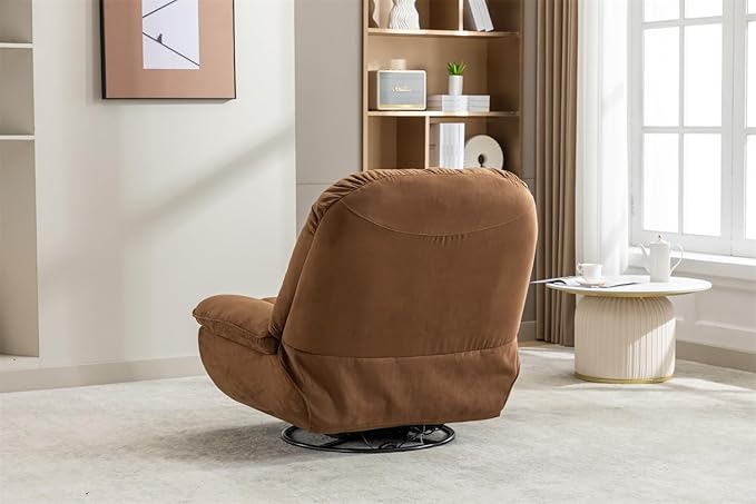 Linique Power Recliner Sofa Chair 270 Degree Swivel Leisure Single Sofa with Button Control Wireless Speaker USB Ports Hidden Arm Storage Phone Holder for Living Room Brown Fabric (Without LED)