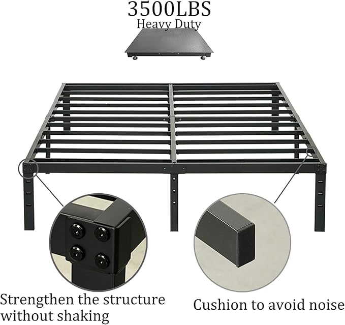 King Size Bed Frame 3500lbs Heavy Duty Metal Frames with Steel Slats Support 14 Inch High Platform Bedframe with Storage No Box Spring Needed Sturdy and Durable Noise-Free Black