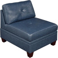 Contemporary Genuine Leather 1pc Armless Chair Ink Blue Color Tufted Seat Living Room Furniture